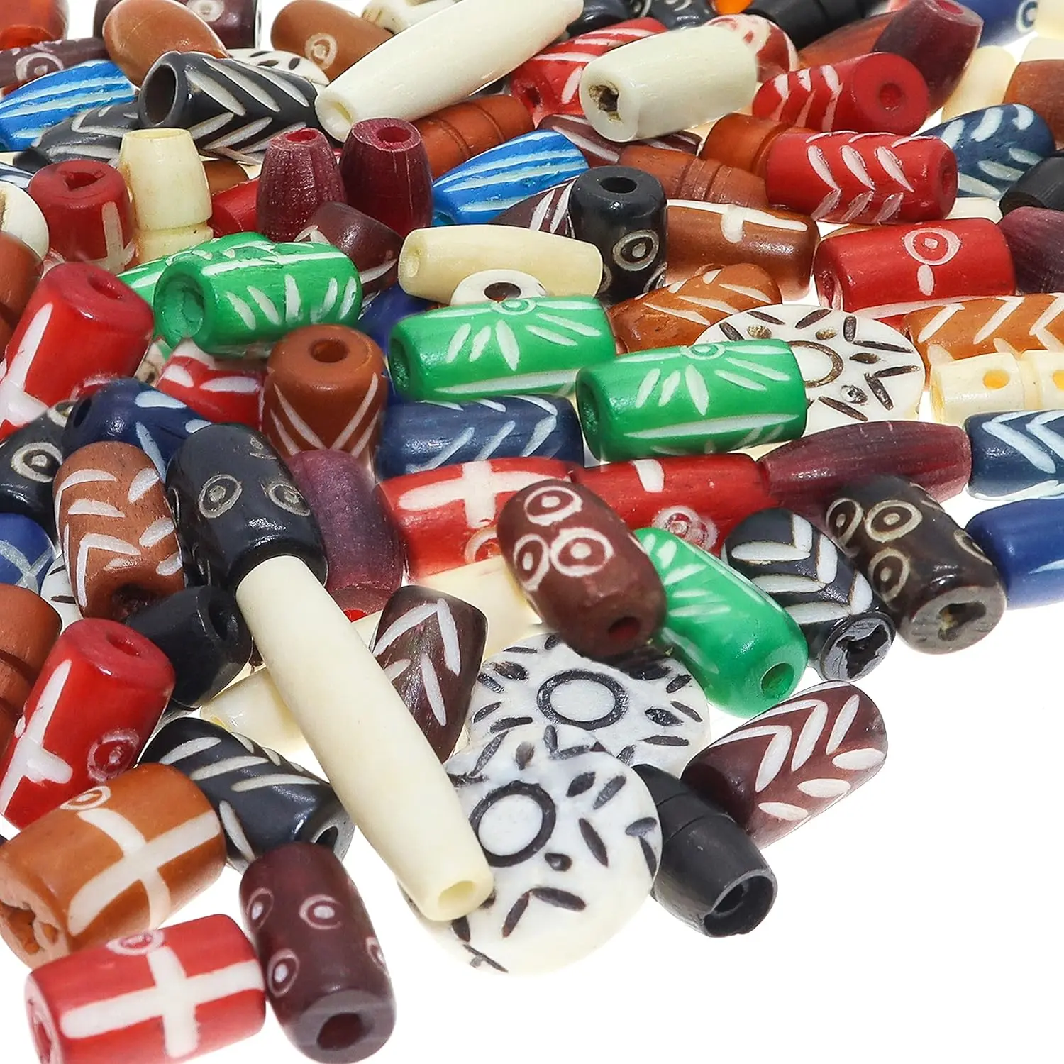 Fun-Weevz 120 count Ox  Beads for  Making Adults - Large  ,   and Indian Bead Supplies - Bulk  Craft Buffalo  Hairpipe