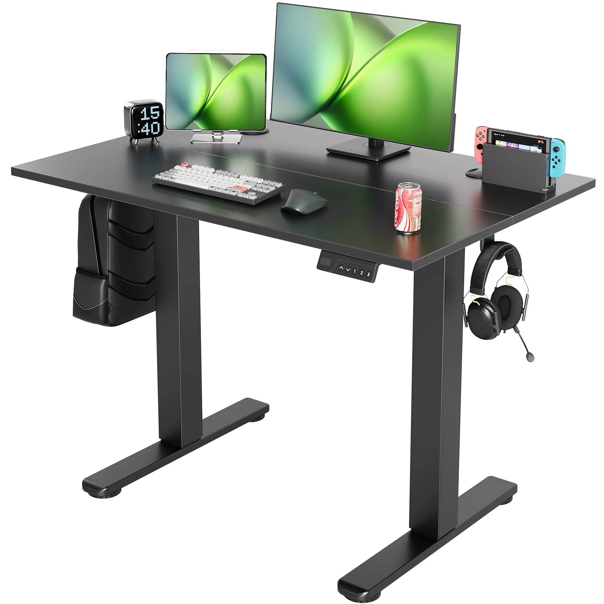 Claiks Electric Standing Desk Adjustable Height, 40 x 24 Inch Sit Stand Desk with T-Shaped Frame, 3 Memory Presets & Cable Management for Home Office Computer Workstation, Black Frame/Black Top
