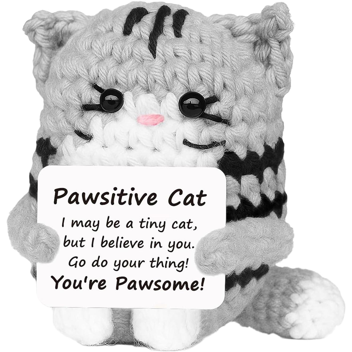 Positive Crochet Cat Mini Handmade Emotional Support Cheer Up Gifts, Cute Funny Knitted Kitten Decor for Women, Men, Friends, Mom, Daughter, Son & Teens, Ideal Birthday, Mothers Day & Graduation Keepsake Presents to Encourage and Warm Heart