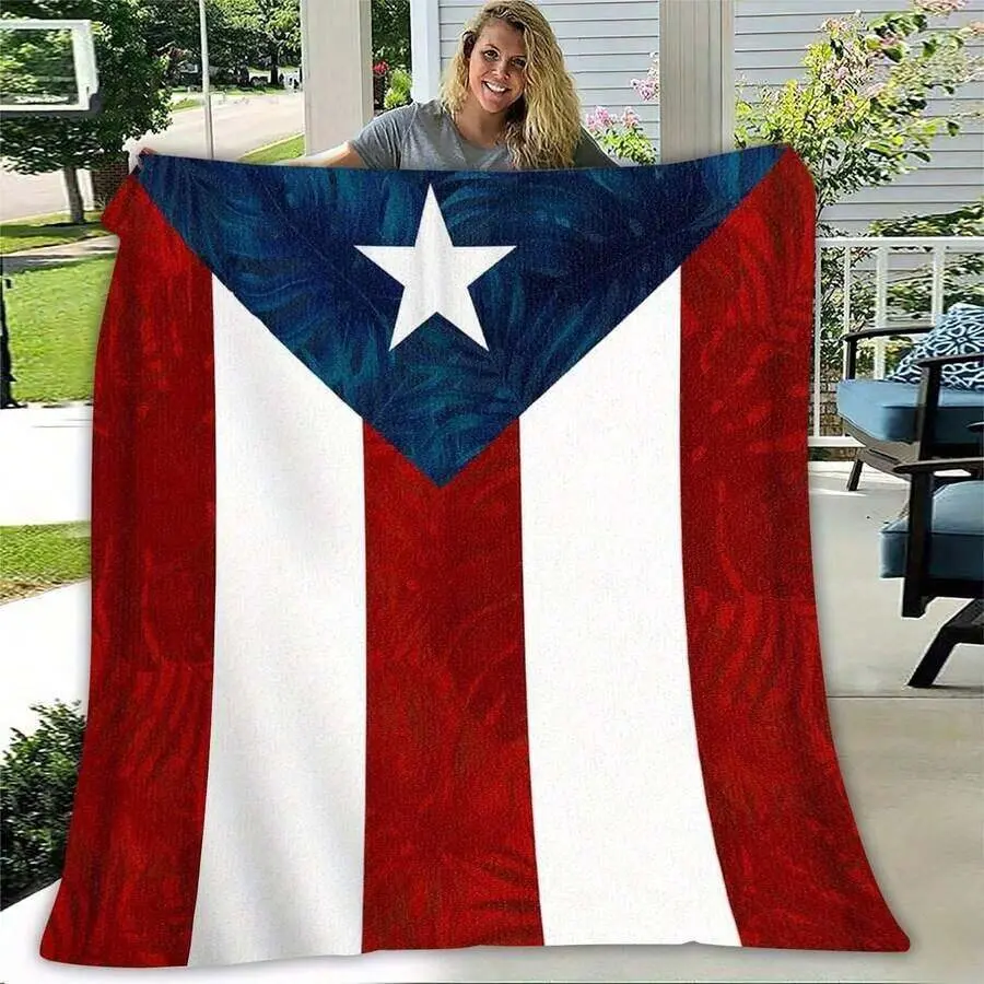 Cozy Plush Puerto Rico Flag Throw Blanket • Soft Flannel All-Season Warmth • Puerto Rican Pride Design With Coat Of Arms & Flag Colors • Bedspread For Home, Travel, Camping • Gift For Puerto Rican Culture Lovers (Red, White, Blue)