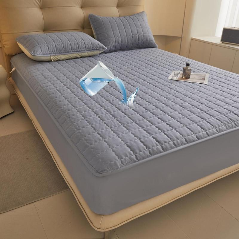 Solid Color Waterproof Plaid Textured Fitted Sheet, Soft Simple Bedding Quilted Mattress Cover for Bedroom, Pillow Case without Filler, Summer Bedroom Decor, Protective Sheets