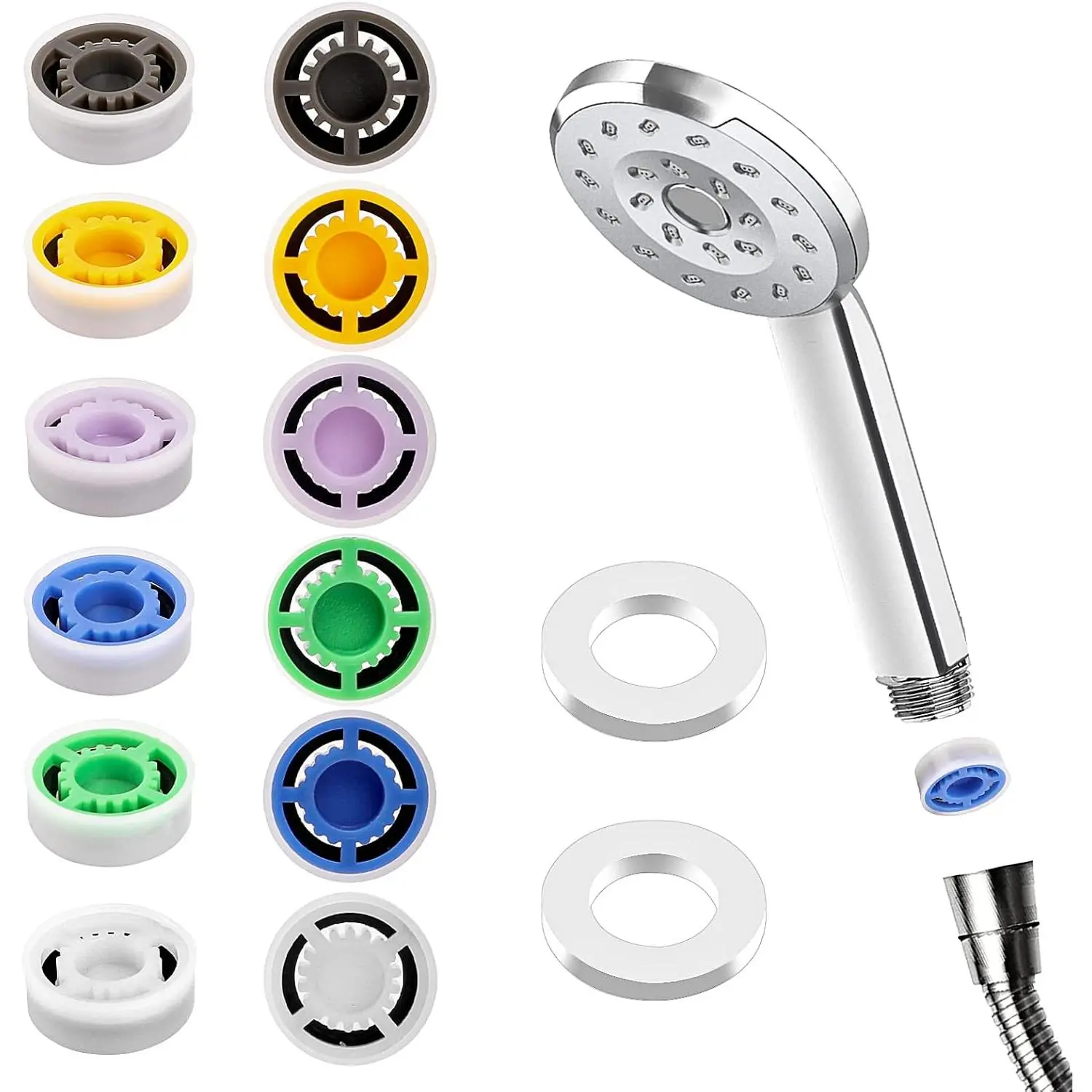 12 count Shower Flow Reducer Limiter, Shower  Flow Restrictor Water Saver Low Flow Water  Water Saving Shower  Adapter for Handheld Shower 1.2 1.5 1.8 2.0 2.5 3.0 GPM