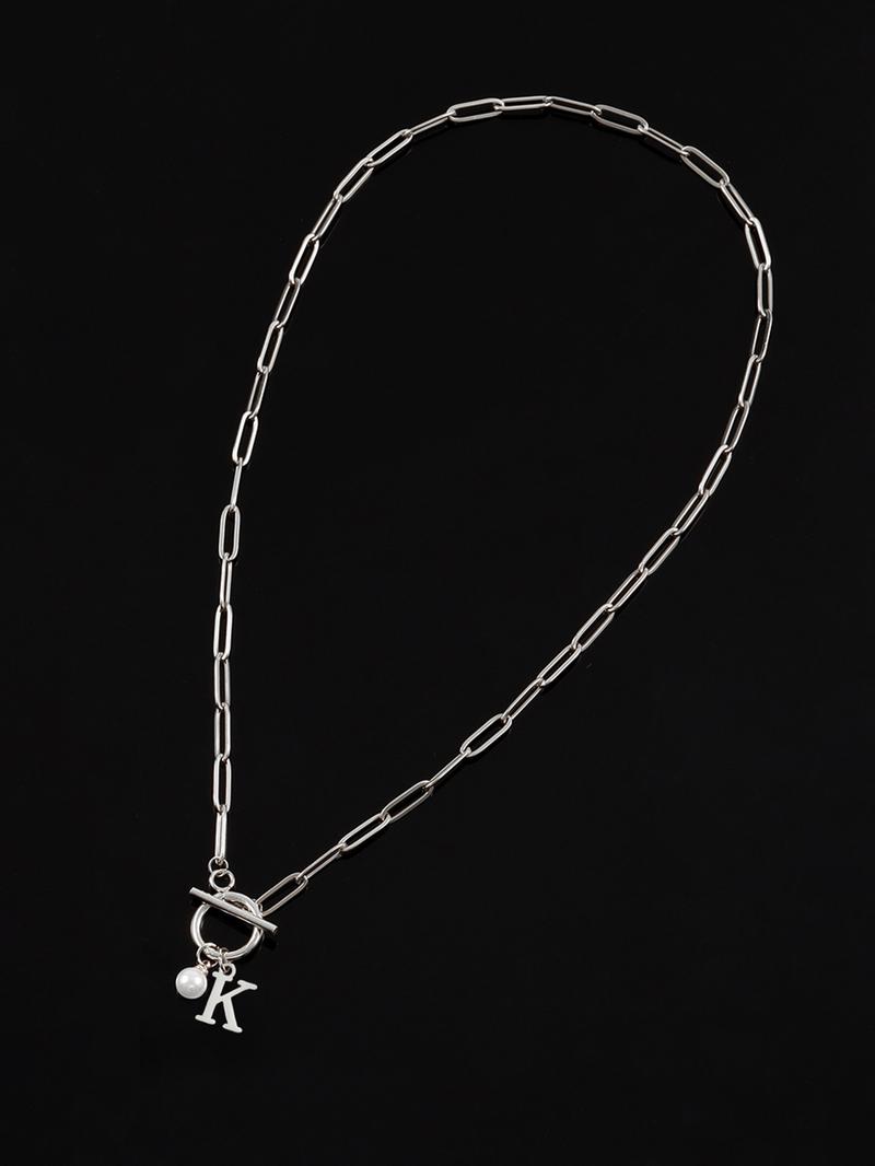 Women's Elegant Faux Pearl Decor OT Buckle Pendant Necklace, Exquisite Trendy Letter Charm Pendant Necklace, Fashion Vintage Jewelry for Party & Daily Decor