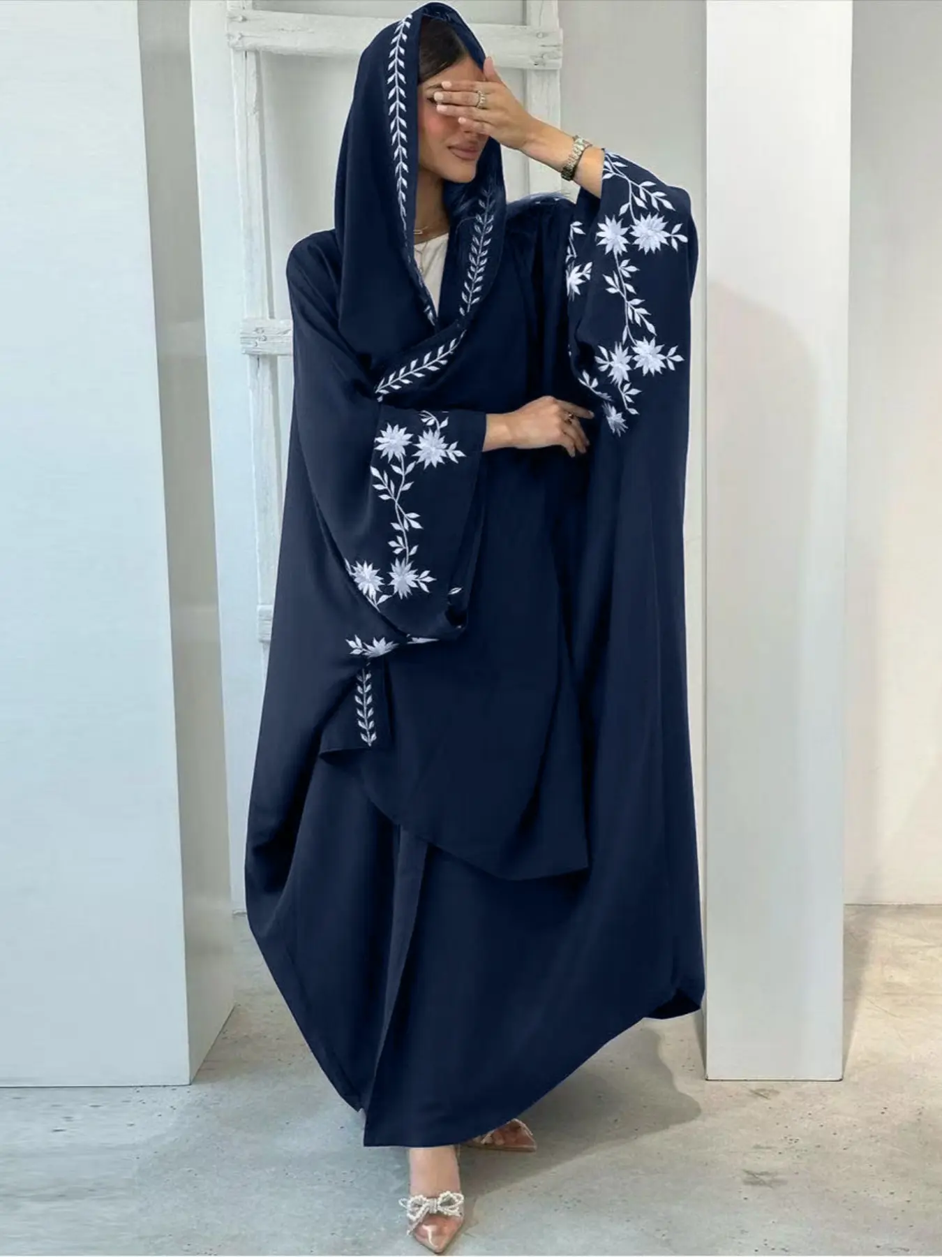New Elegant Embroidered Muslim Abaya Dress Set, Versatile Fashionable Comfortable Classic, Perfect for Any Occasion, Cardigan + Long Scarf