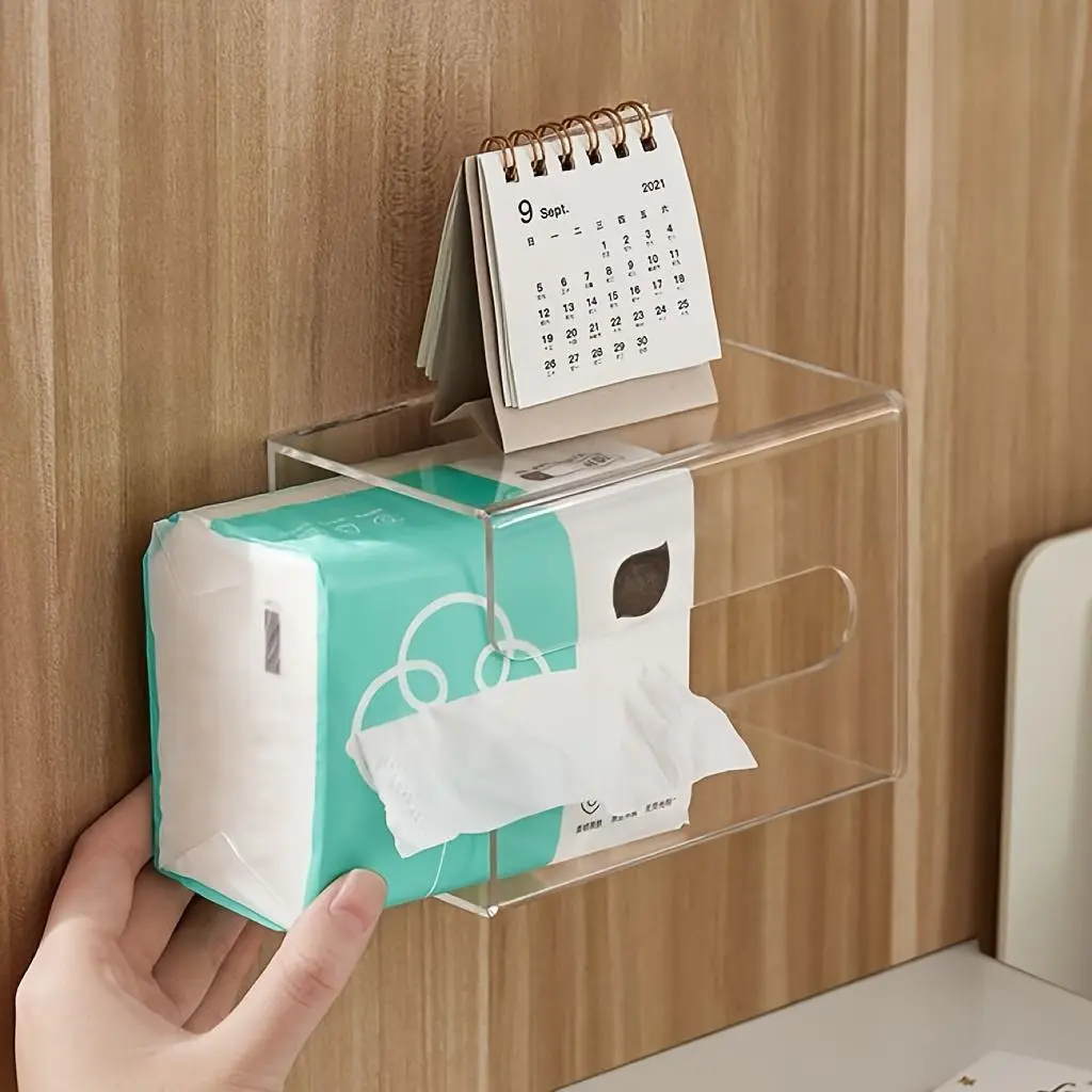 1pc Clear Modern Tissue Box Organizer - Open-Access Design, Transparent Bathroom, Kitchen, Office, Living Room Storage - Minimalist Countertop Organizer for Napkins, Facial Tissues - Compatible with Most Decor Styles - Durable Plastic Construction