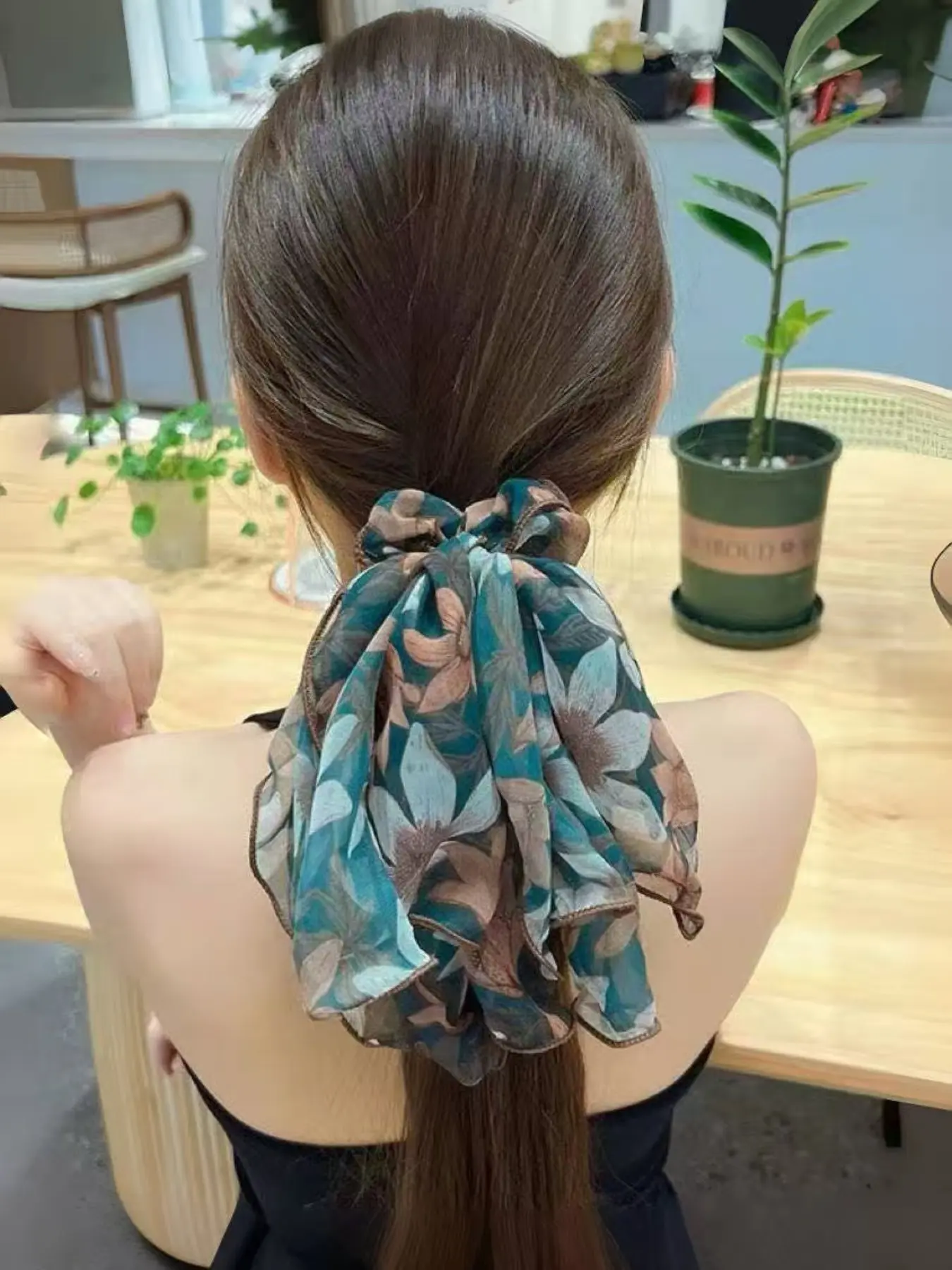 Chiffon Floral Print Bow Scrunchie, Lightweight Chiffon Hair Accessory, Suitable for All Seasons, Casual Style, Perfect for Daily Use
