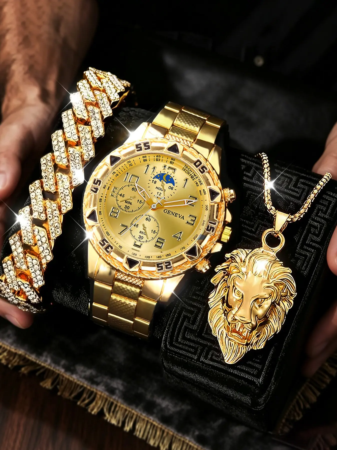 Men's Fashion Quartz Watch Set, Blue Analog Dial, Alloy Case, Mineral Glass, Street Style, Perfect Gift for Holidays