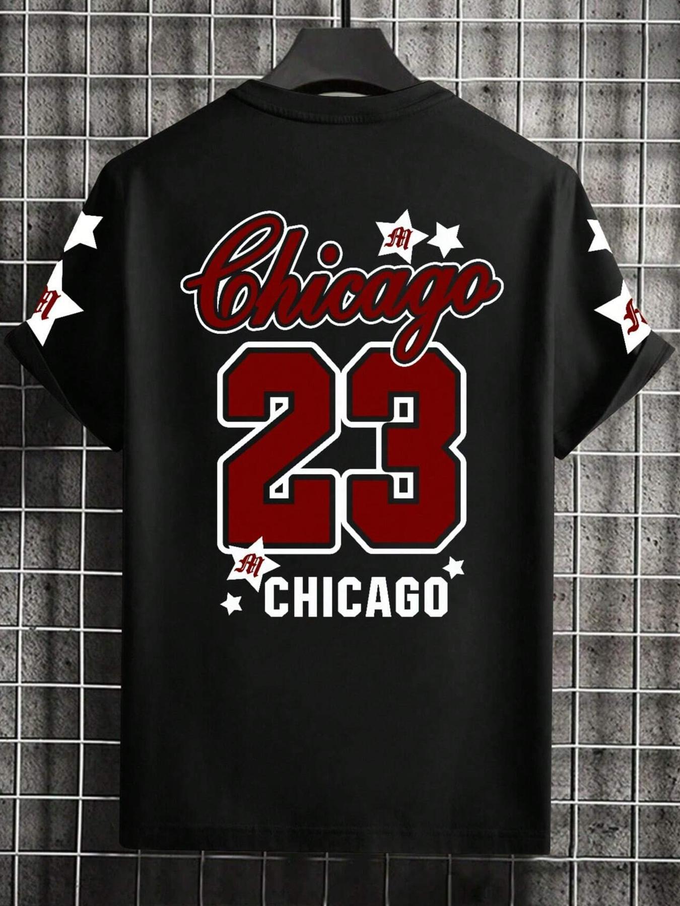 Men's Figure & Letter Print Regular Fit Round Neck T-shirt, Streetwear Chic Top for Summer,  Summer Clothes for Outdoor & Daily Wear, Tops, Tee