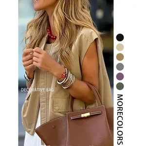 Women's Solid Color Fitted Zip-Front Vest, Casual Sleeveless Outerwear for Daily Wear, Ladies' Clothes for All Seasons, Casual Comfy Vest