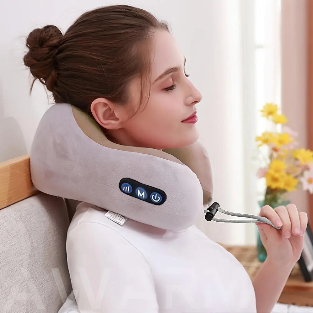 Travel Neck Massager Pillow with Shiatsu Kneading for Pain Relief Car Use