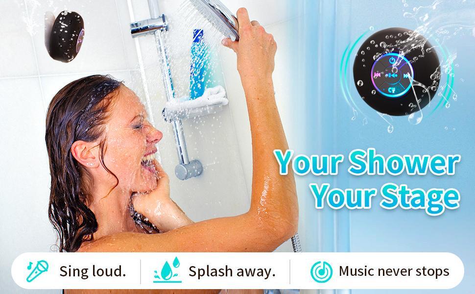 Suction Cup Waterproof Bluetooth Speaker LED Light IPX4 Waterproof Bathroom Bluetooth Speaker Black Audio