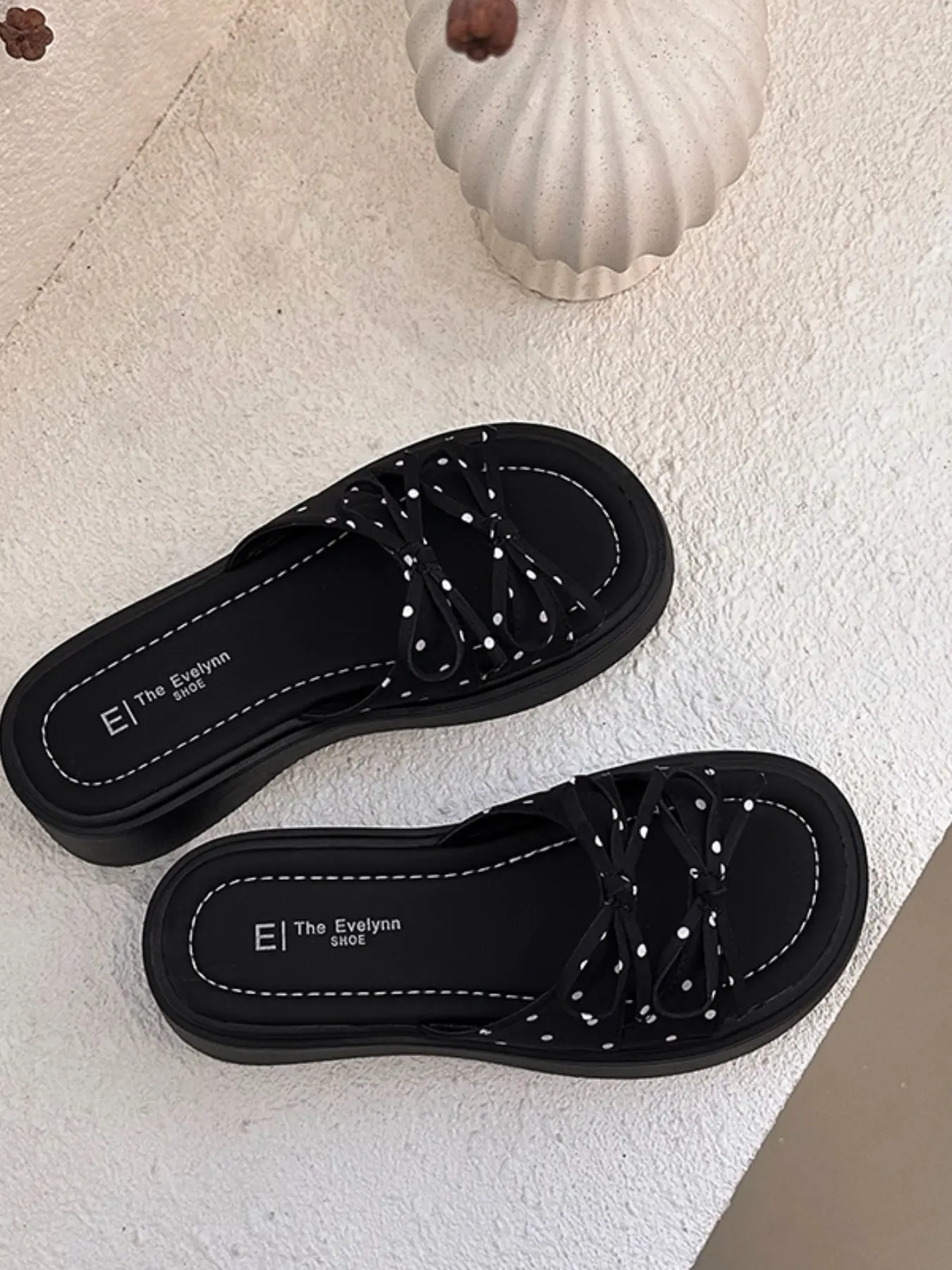 Women Polka Dot Double Bow Platform Slide Sandals, Open Toe Slip On Wedge Mules, Cute Casual Summer Daily Footwear, 3 Colors Light Blue Cream Black
