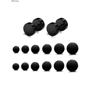 6 Pairs Stainless Steel Fake Ear Tunnels Stud Earrings 3-8mm Unisex Casual All Season Ear Jewelry Set