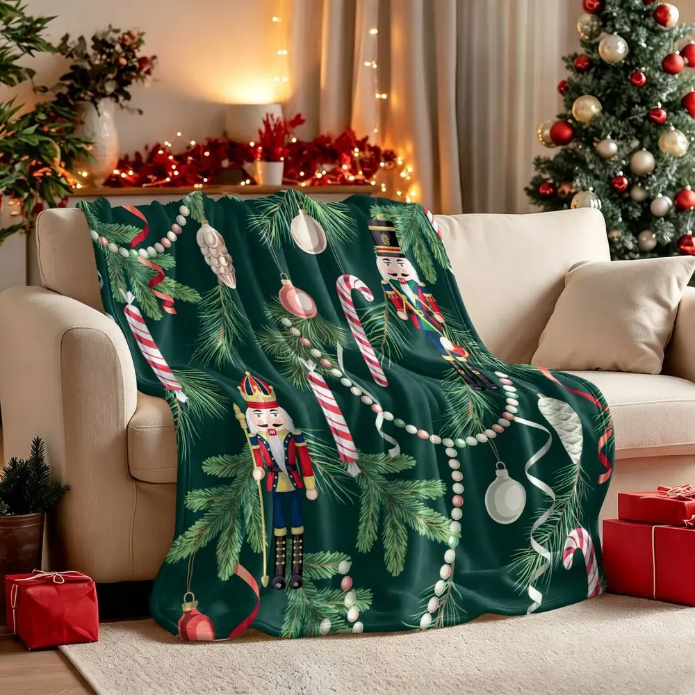 Christmas Nutcracker Flannel Blanket, Cozy Holiday Throw Blanket for Bed/Sofa, Soft Plush Warm Blanket, Festive Home Decor, Ideal Gift Blanket for Family & Kids