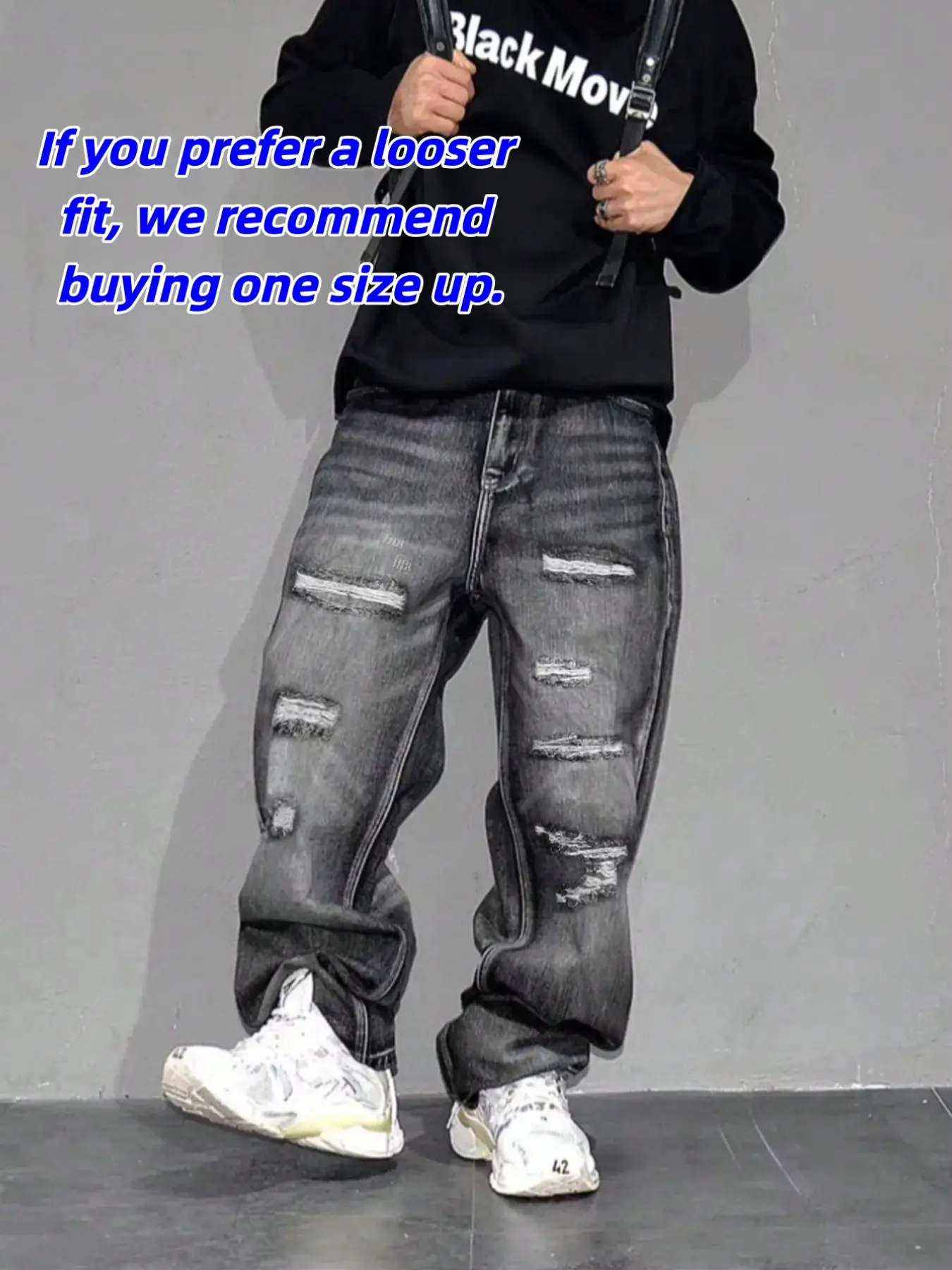 Men's Vintage Wash Distressed Scratch Classic Straight Leg Denim Slouchy Jeans, Korean Style Oversized Baggy Loose Fit Casual Wide Leg Pants, All Seasons Fashion Streetwear, Trouser