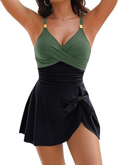 Women'S V-Neck One-Piece Swimsuit, Multi-Color, Slim-Fitting, Cross-Back, Sexy Swimwear
