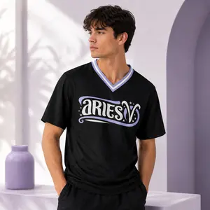 12 Zodiac Sign Graphic V Neck Jersey Shirt, Aries Astrology Horoscope Sports Tee, Black Purple Short Sleeve Top, Astrology Symbol Front and Back Shirt, Birthday Gift for Men Women, Summer Streetwear Outfit, Celestial Star Sign Fan Jersey Daily Wear