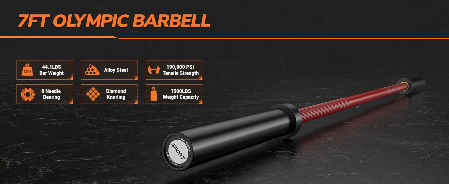 7ft Olympic Barbell Bar, 44LB Load 1500 lbs Capacity, Weight Bars for Gym Home Exercises, Weights Lifting, Squat, Powerlifting, Bench Press Bar Fit 2" Plates 7ft Olympic Barbell Bar, 44LB Load 1500 lbs Capacity, Weight Bars for Gym Home Exercises, Weights Lifting, Squat, Powerlifting, Bench Press Bar Fit 2" Plates