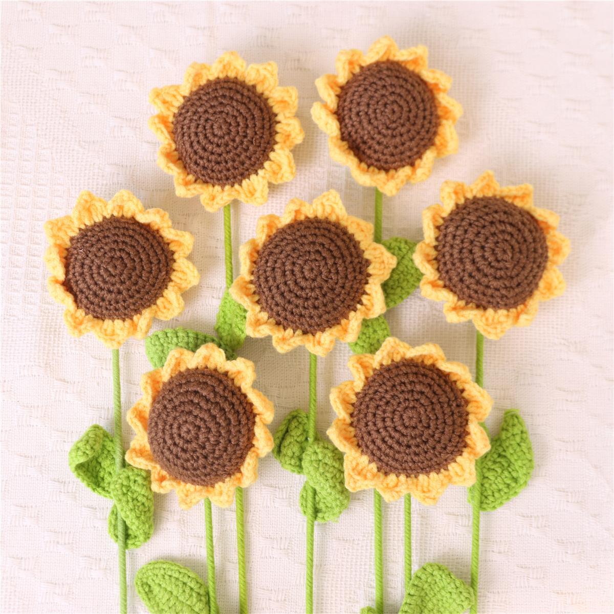 Sunflower Design Crochet Flower, 7 Counts/set Artificial Handmade Crochet Flower without Vase, Sunflower Bouquet, Home Decor for Living Room Bedroom, Summer Gifts, Crochet Artificial Flowers, Decorative Flowers