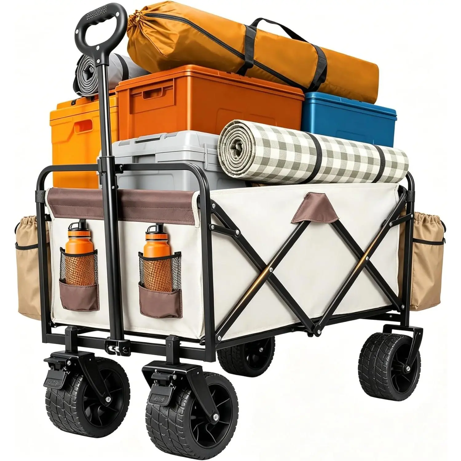 Collapsible Wagon with Thickened Wheels,Bear 560lbs Folding Heavy Duty Wagon Carts Portable Outdoor Wagon Carts  Camping,Grocery,Shopping,Garden,Beach,Picnic (Standard Collapsible Wagon)