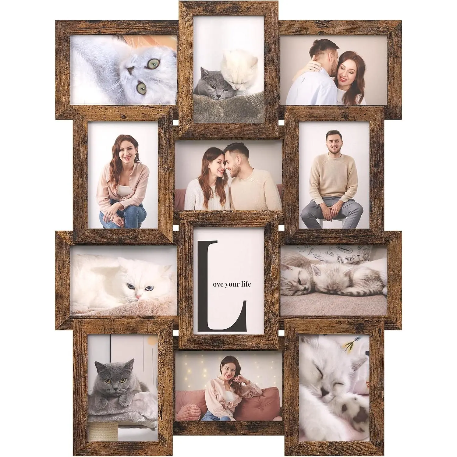 Collage Picture Frames, 4 x 6 for Wall Decor, Set of 12, Multi Family Photo for Gallery Decor, Hanging Display, Rustic Brown and Clear GlassGift