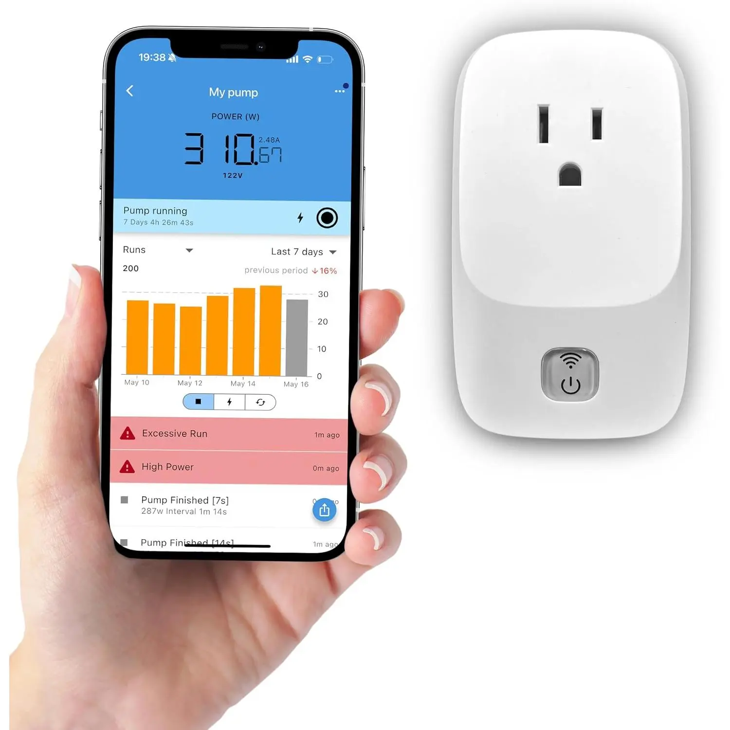 WiFi Sump Pump  & Protector - No Sensors, Real-Time  to Your Mobile Device:  Pump Burnout, Over-Cycling & Flooding from Power Outage, Remote Control & Overload Protection