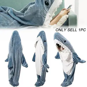 Shark Jumpsuit Wearable Blanket Hoodie, Comfortable Soft Flannel Cartoon Animal Shark Onesie, Suitable for Adults and Children, Can Be Used as Pajamas, Nightwear, Loungewear or for Work