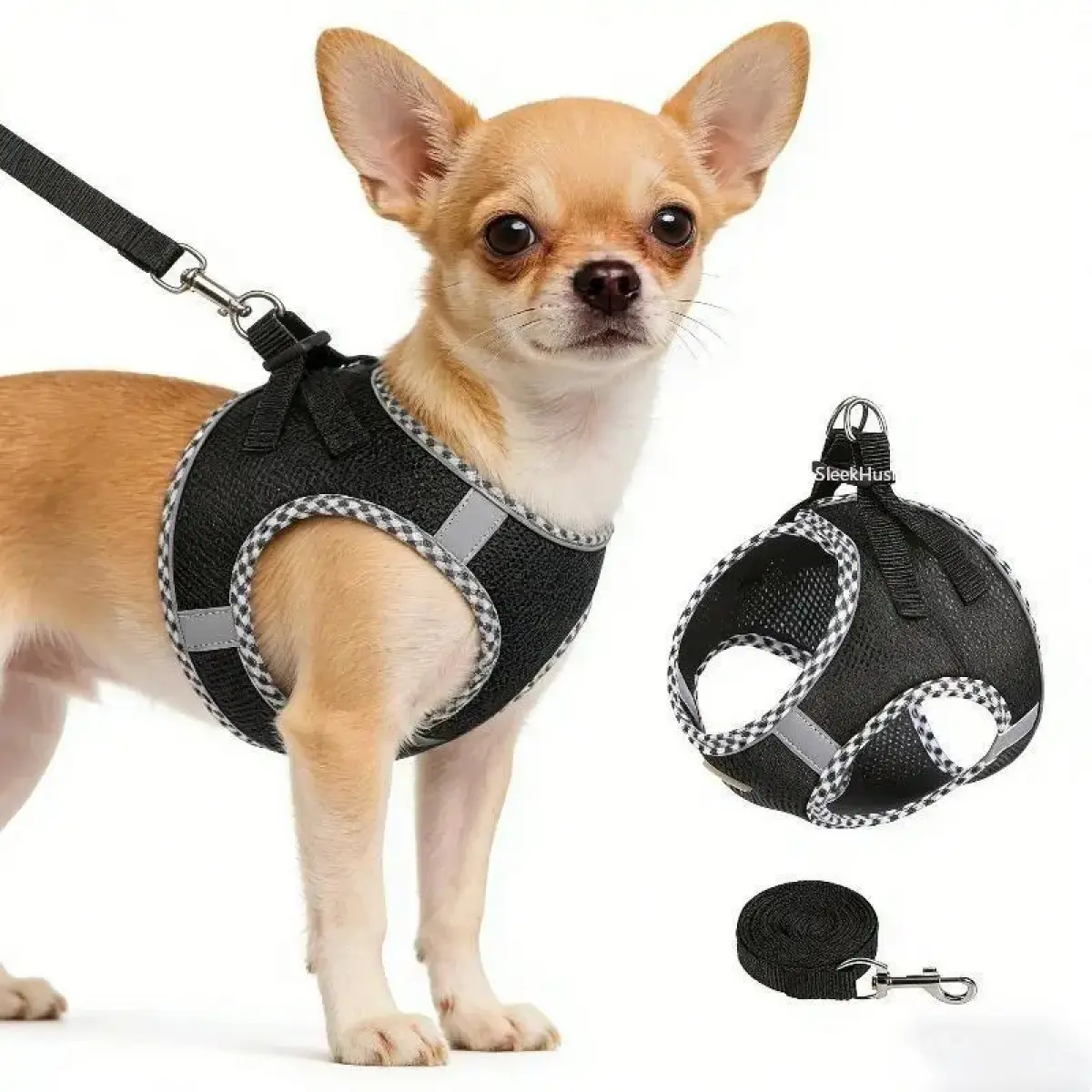 2Pcs Dog Harness and Leash Set, No Pull Adjustable Dog Chest Harness with Reflective Design, Heavy Duty Pet Walking Training Set for Small Medium Large Dogs, Outdoor Walking Control Strap with Safety Handle tough beds security sa,Rhinestone,Bowknot Collar