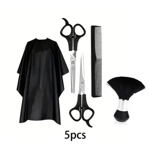 5pcs Hair Styling Tool Set, Includes Haircut Comb, Thinning Shears, Brush, Straight Razor, Barber Apron, Adult Hair Cutting and Dyeing