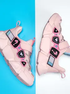 Kids' Chunky Casual Sneakers, Adjustable Strap Heart Style, Sporty Fabric Eva Sole, Less Than Ankle Height, for Kindergarten & Daily Use