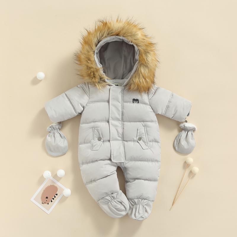 Baby Winter Snowsuit Infant Coat Romper Warm Outwear Hooded Puffer Jacket Footie Jumpsuit Bodysuit Boys Cotton Blend Multi-color Casual Outfit