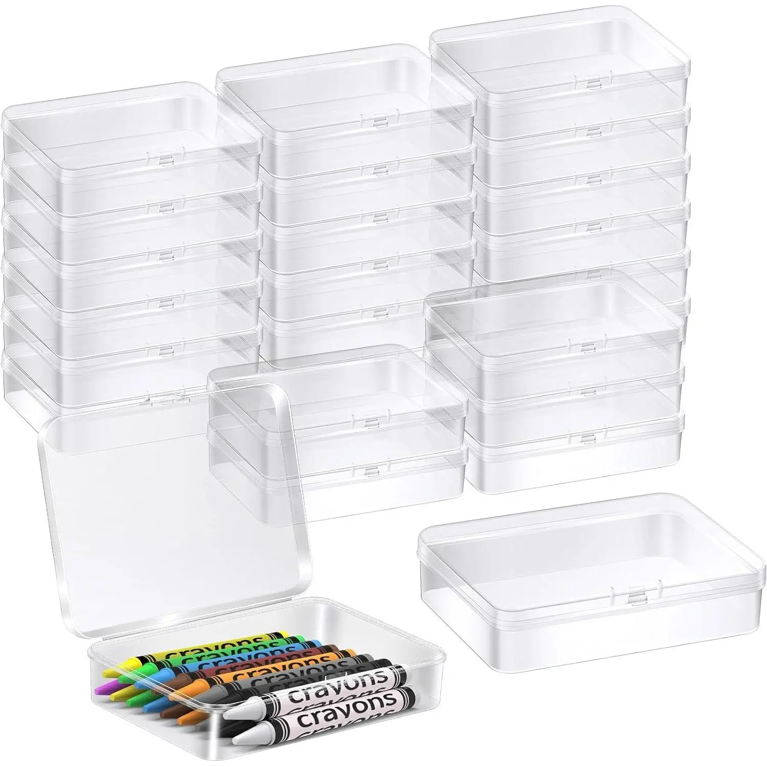 24 Pcs Clear Crayon Box Holds 24 Crayons, 4.5 x 3.4 Inch Plastic Stackable Case Mini Storage Containers Box with Hinged Lid for School Classroom Office Supply (Clear)