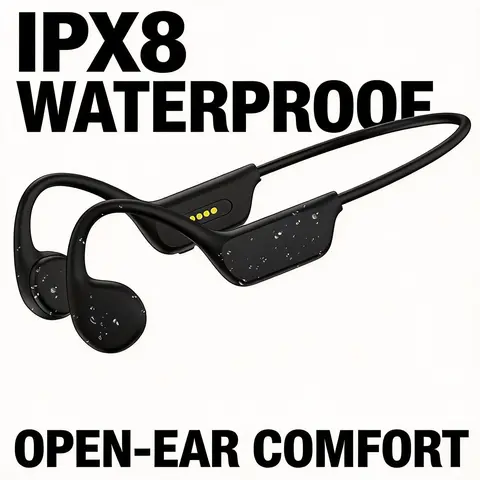 IPX8 Waterproof Bone Conduction Earphone, Swimming Earphone, Bluetooth-compatible 5.4 Open-ear Earbuds for Runners, Running, Cycling & Fitness, Sports Headphones