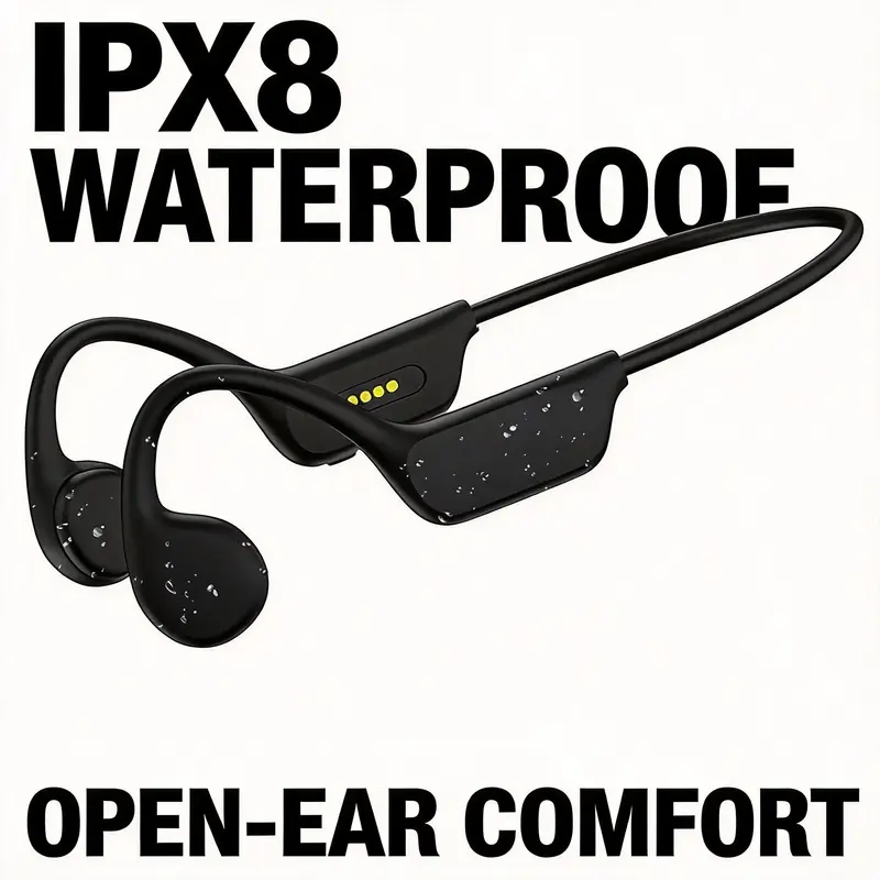 IPX8 Waterproof Bone Conduction Earphone, Swimming Earphone, Bluetooth-compatible 5.4 Open-ear Earbuds for Runners, Running, Cycling & Fitness, Sports Headphones