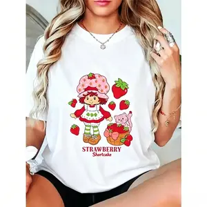Unisex Vintage Strawberry Shortcake and Kitty Custard Casual T-Shirt Unisex