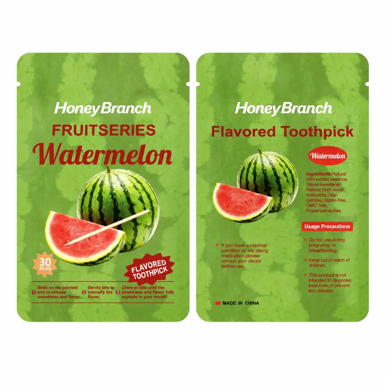 Nicotine-Free Smoking Cessation Sticks, Thick Birch Flavor Ice Watermelon Taste, 30-Pack Vegan Oral Replacement, No Nicotine