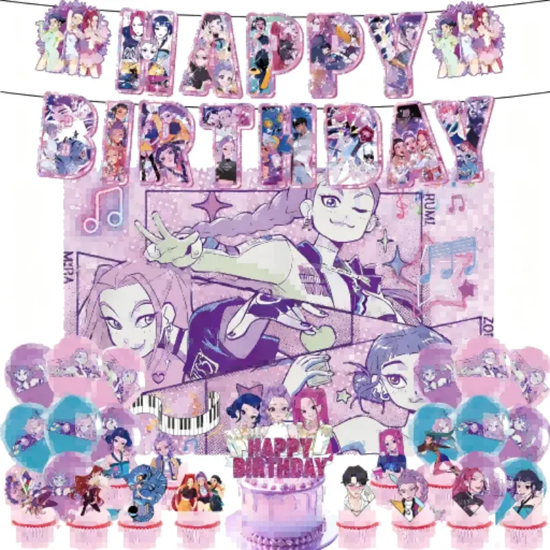 Korean Singing Hot Devil Girl Group Birthday Party Decorations, Happy Birthday Banner, Large Background Cloth, Cake Topper, Cupcake Toppers, Balloons, Balloon Party Supplies
