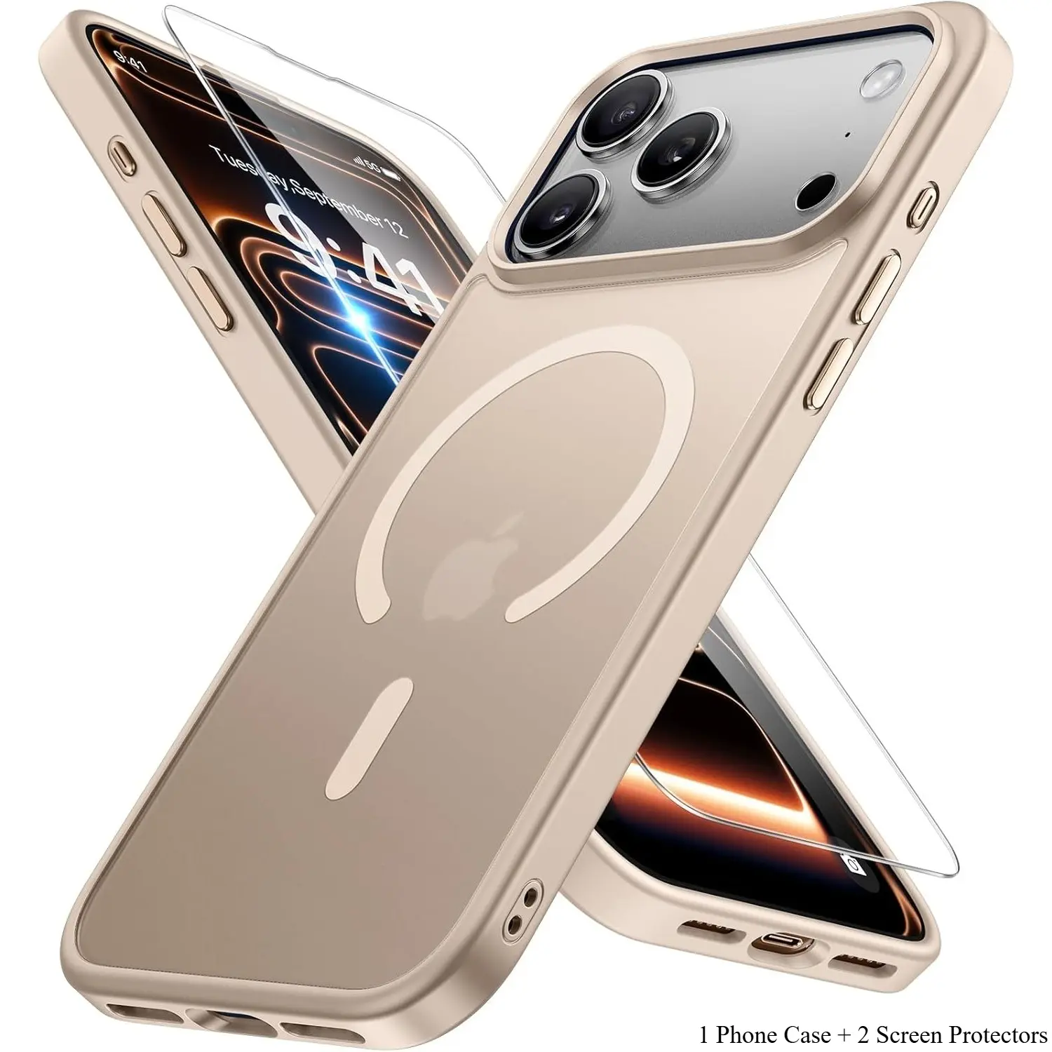 Amazing 3-Piece Value Bundle! 1 Magnetic Matte Texture Phone Case + 2 Tempered Glass Screen Protectors, Military Grade Heavy Anti-Drop Protective Cover for iPhone 17/16/15/14/13/12 Series for Air/Plus/Pro/Pro Max