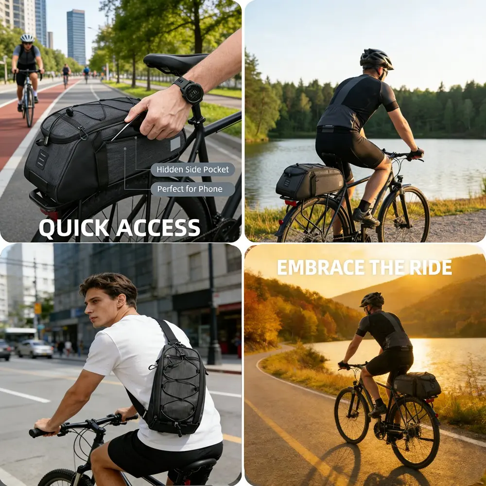 Dual-Use Bike Rear Backpack, Thickened Tear-Resistant Fabric, Large Capacity, Lightweight, Unisex, Outdoor Long-Distance Cycling Bag
