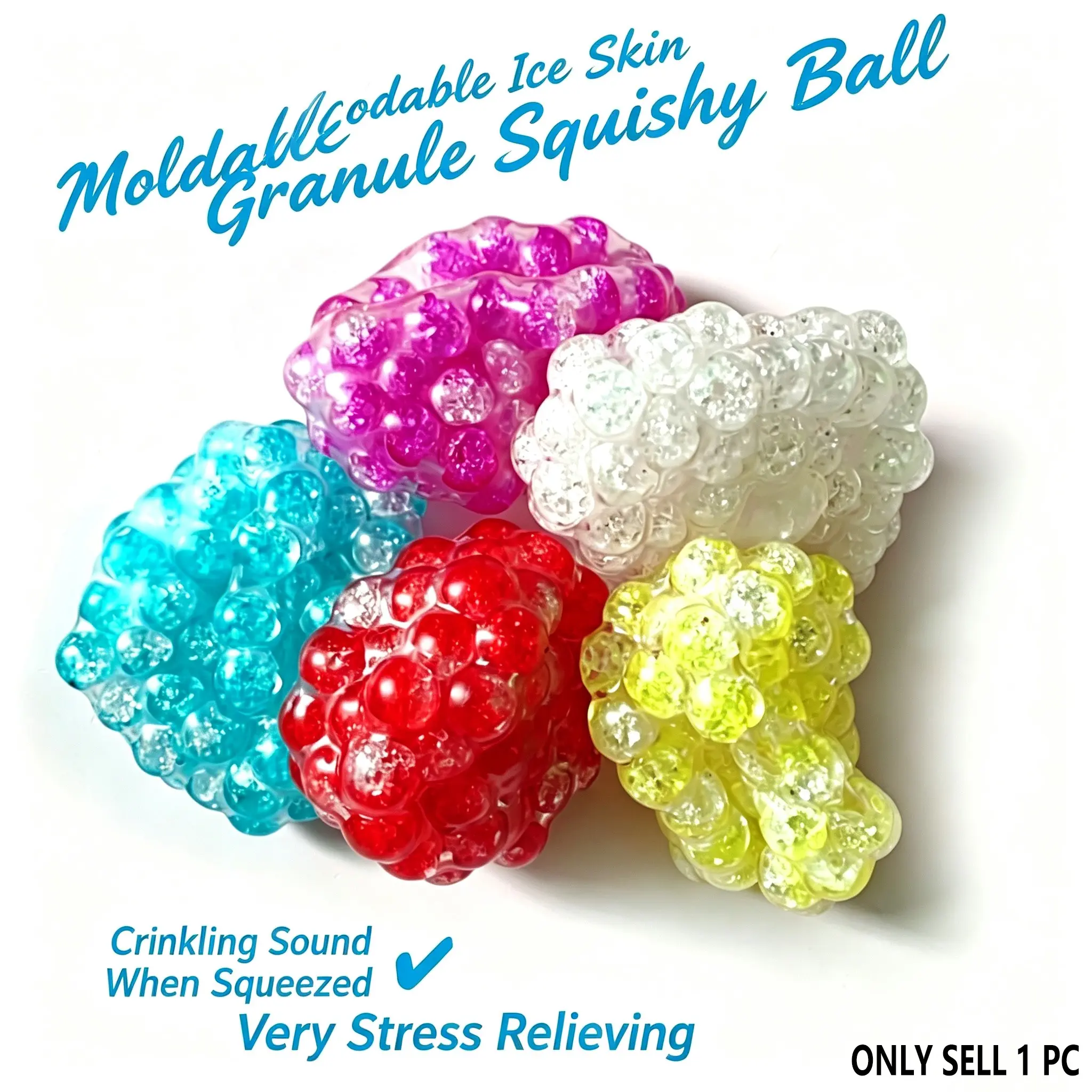 Ice Skin Squishy Balls, Soft Moldable Squeeze Toys for Kids & Adults, Perfect for Home Office or Travel, Soft TPR Squishies