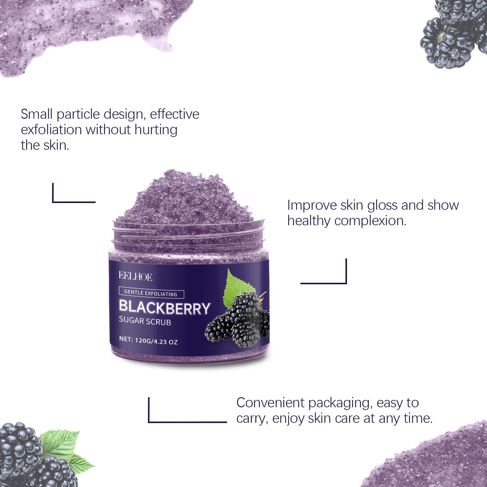 EELHOE Blackberry Sugar Body Scrub, Gentle Cleansing Exfoliating Smooth Skin Hydrating Moisturizing Scrub