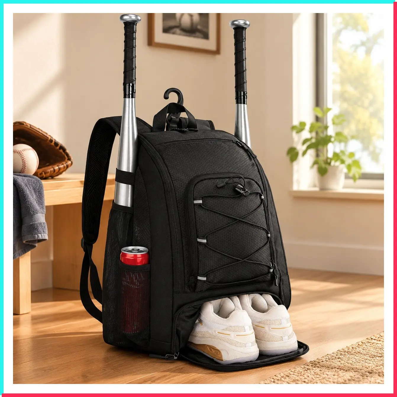 40L Baseball Bag, Softball Bat Bag with Shoes Compartment, Fence Hook, Backpack for Baseball, T-Ball & Softball Equipment & Gear