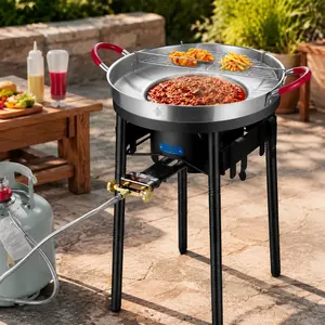 ARC 23" Concave Comal Set w/50,000 or 100,000BTU Propane Grill Burner, Disco Para Cocinar, Stainless Steel Griddle Fryer Cookware Set, Paella Burner and Stand Set, Discada disc Outdoor Cooker,Taco Stir Fry Wok