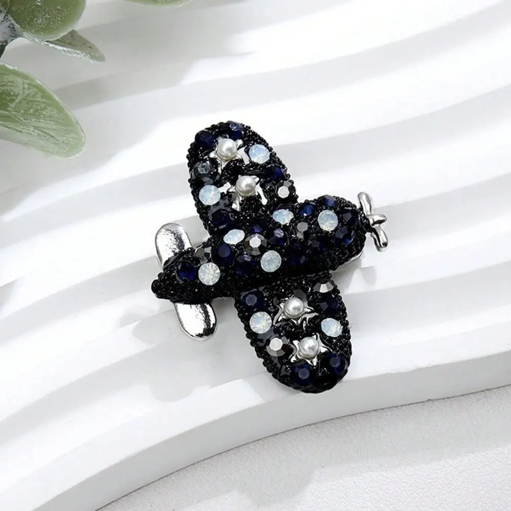 Unisex Cute Airplane Brooch  Silver-Tone Alloy With Sapphire Crystal & Faux Pearl Accent For Daily Wear & Gifting