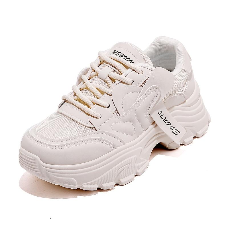 Women's Breathable Running Sneakers - Lace-Up Chunky Platform Sneakers, Neon Green Casual Walking Shoes with Thick TPU Sole, All-Season Comfort Design, Casual Sneakers |   Trendy Footwear |   Synthetic Synthetic Leather Upper Girl Trainer Training Runner