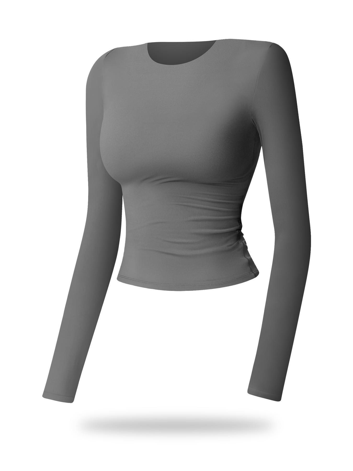 Women's Solid Long Sleeve Sports Tee, Casual Comfy Breathable T-shirt, Athletic Yoga Tops for Yoga Gym Workout Running, Ladies Sportswear for Spring & Fall