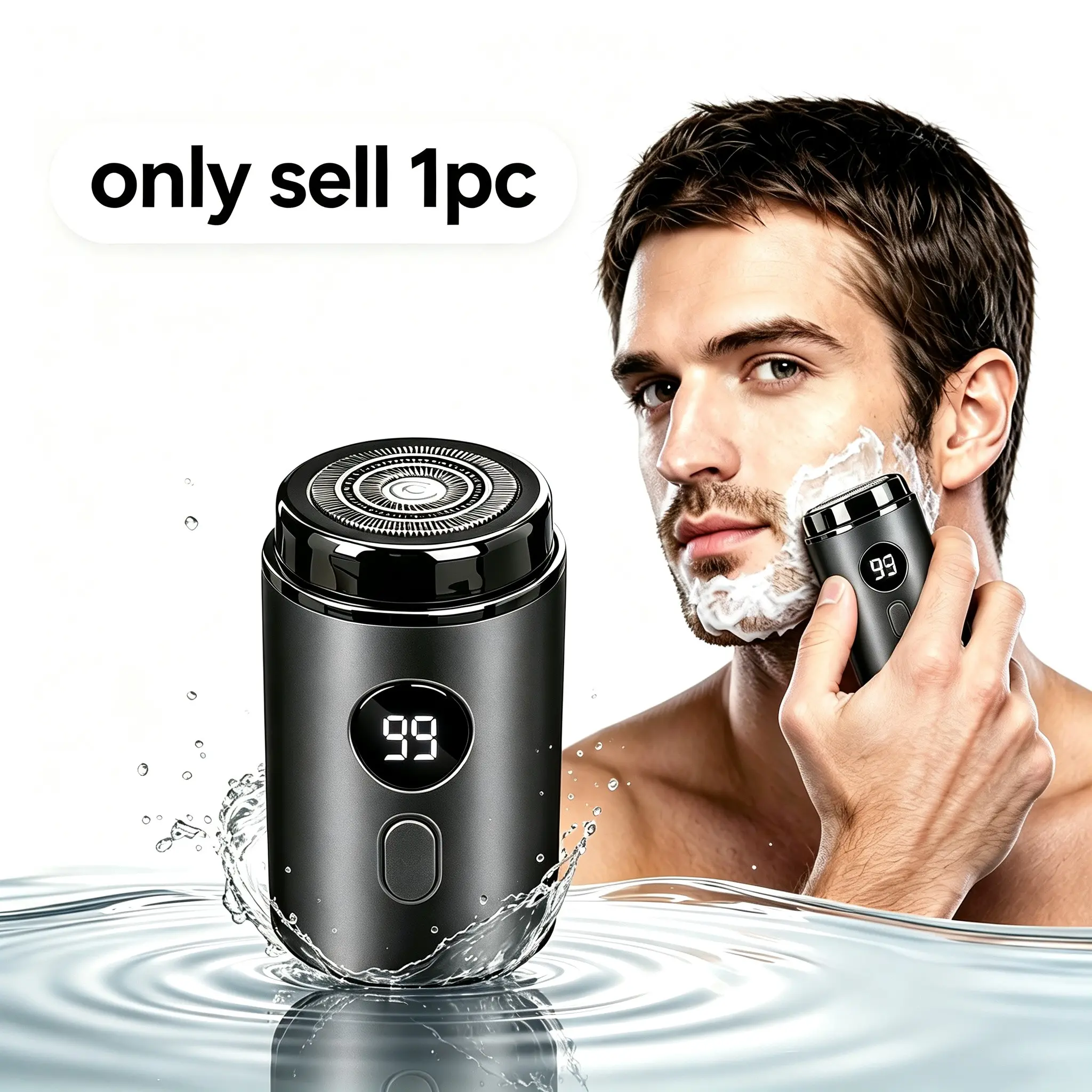 Mini Electric Shaver for Men, Type-C Rechargeable, Car USB Port Compatible, Portable with LED Display, Wet & Dry Use, Daily Grooming Tool