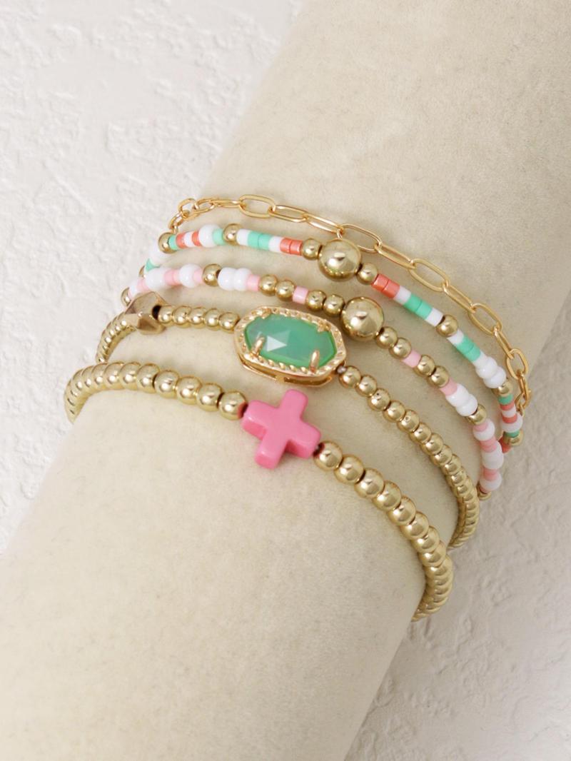 Colorful Stacking Bracelet Set, Stackable Bracelets, Fashionable Cross & Beaded Design Bracelets for Women & Girls, Casual Trendy Accessories for Party and Daily Life,Christmas Gifts For GF