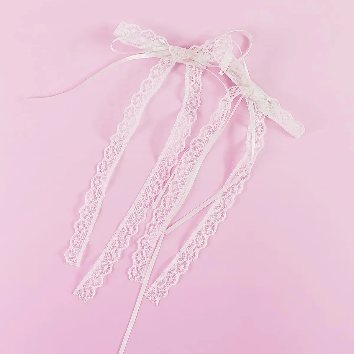 Lace Hair Bow with Long Tail  Bows, White Lace Bow (A Pair) | Elegant White Ribbon Hair Accessory Hair Ribbons for Women