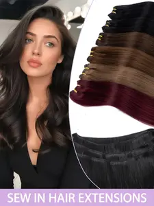Sew In Hair Extensions Real Human Hair Pieces Remy Weft Straight Human Hair Bundles Hand Tied Double Weft Hair Soft Invisible Harmless Available Longer Human Hair Available Colors For Women Festival Concert Accessories Summer Travel Holiday Essentials